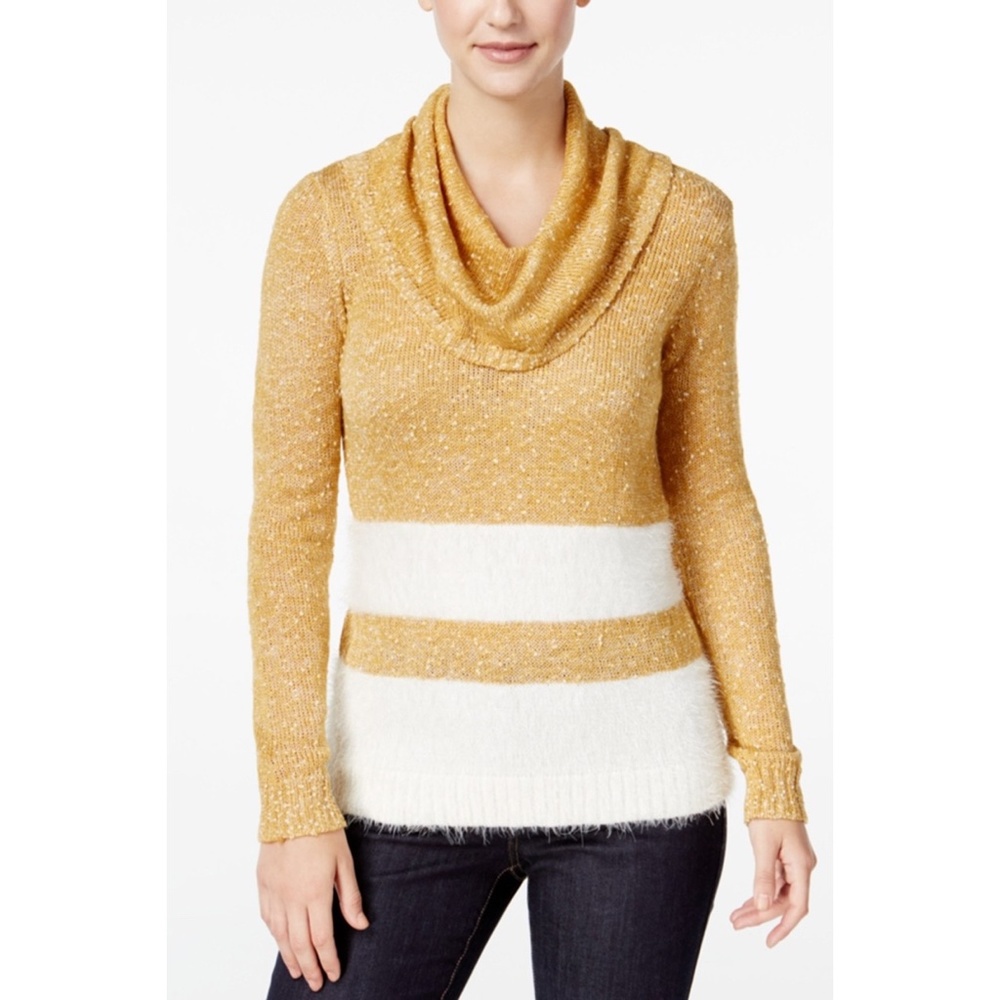 Bass | Stripe Cowl Neck Eyelash Marled Knit Oversized Sweater
